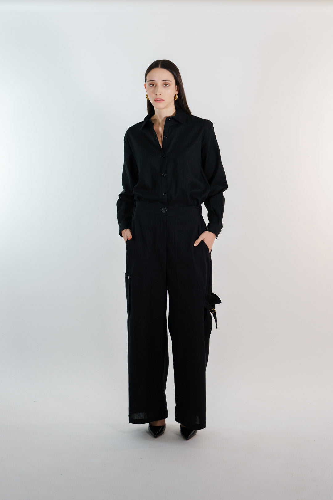 PANTALON CARGO LINO | NEGRO MUJER
