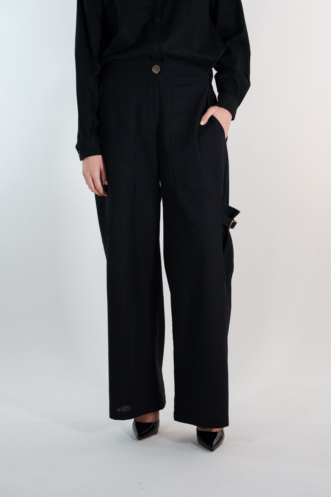 PANTALON CARGO LINO | NEGRO MUJER