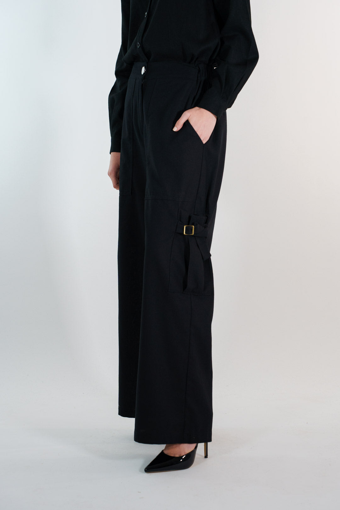 PANTALON CARGO LINO | NEGRO MUJER