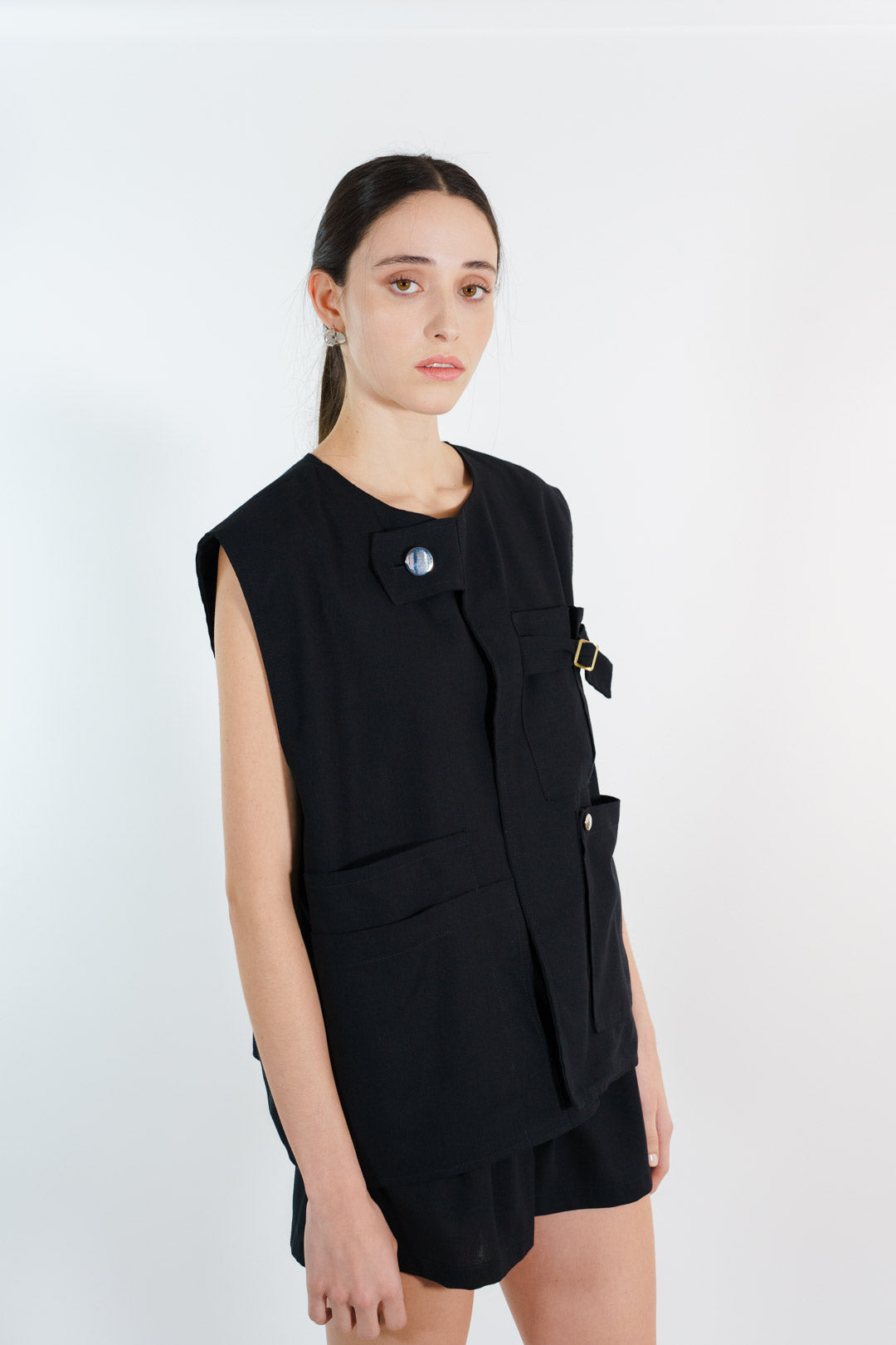 CHALECO LINO | NEGRO MUJER