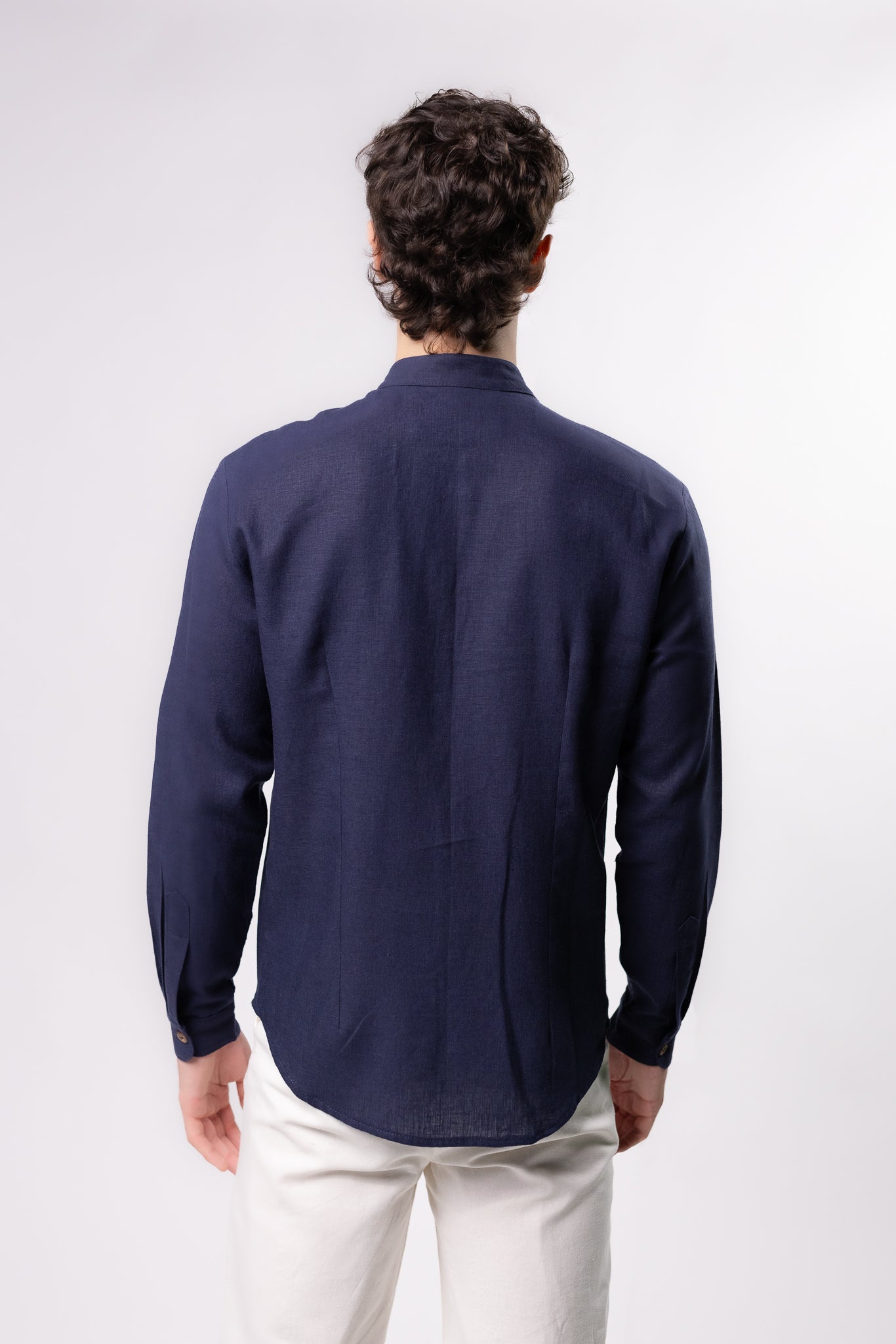 CAMISA LINO CUELLO MAO | AZUL MARINO