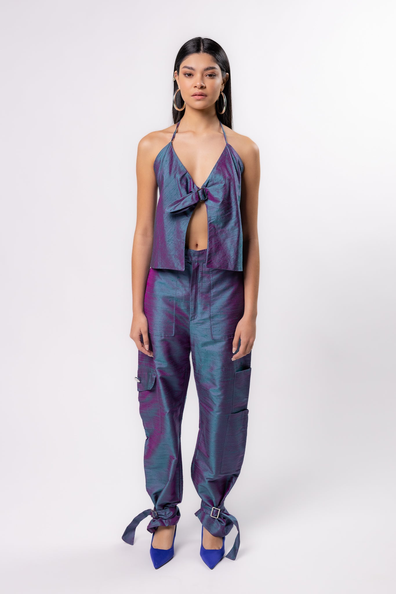 PANTALÓN SHANTUNG CARGO | AZUL TORNASOL