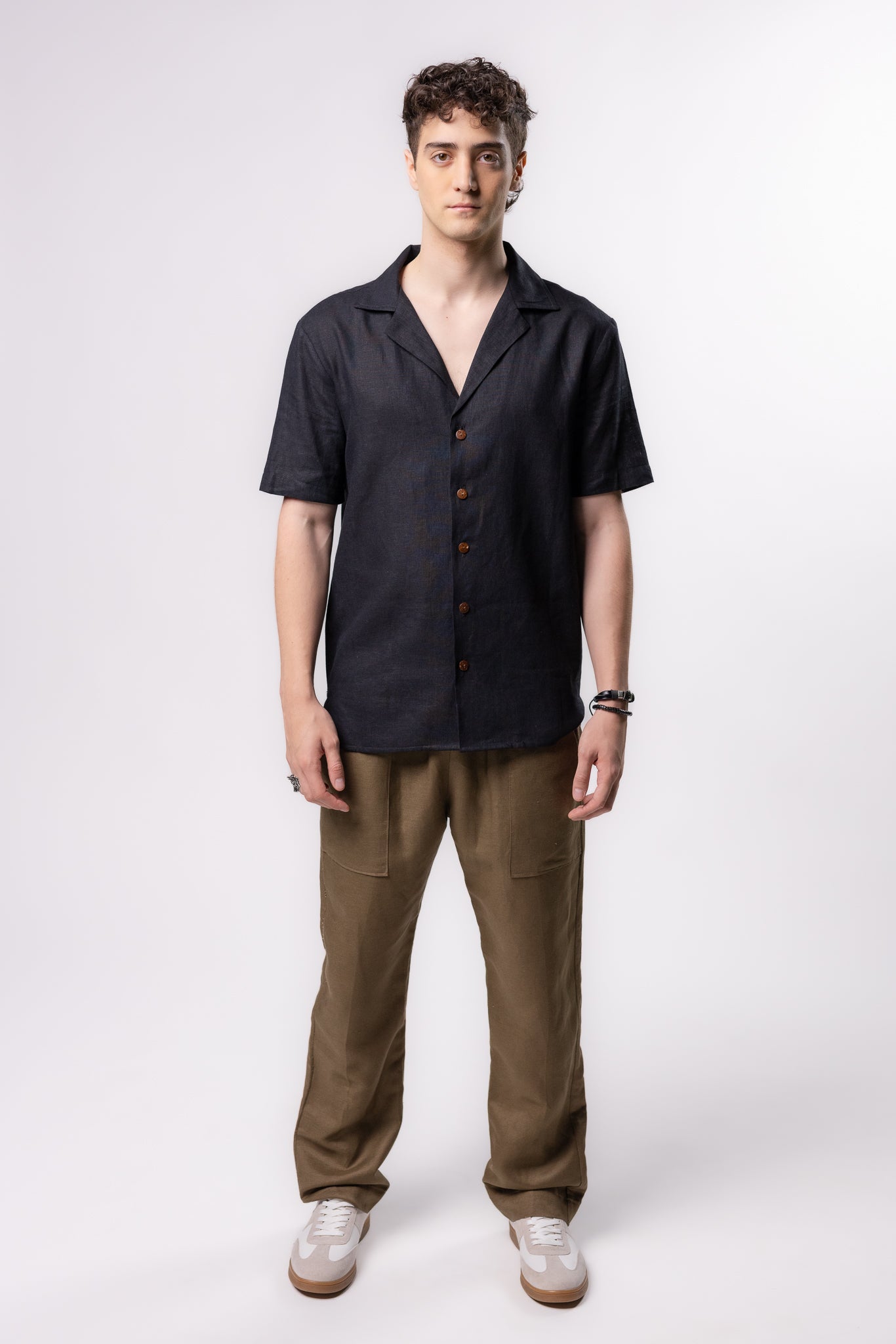 CAMISA LINO TIPO BOLOS | NEGRO