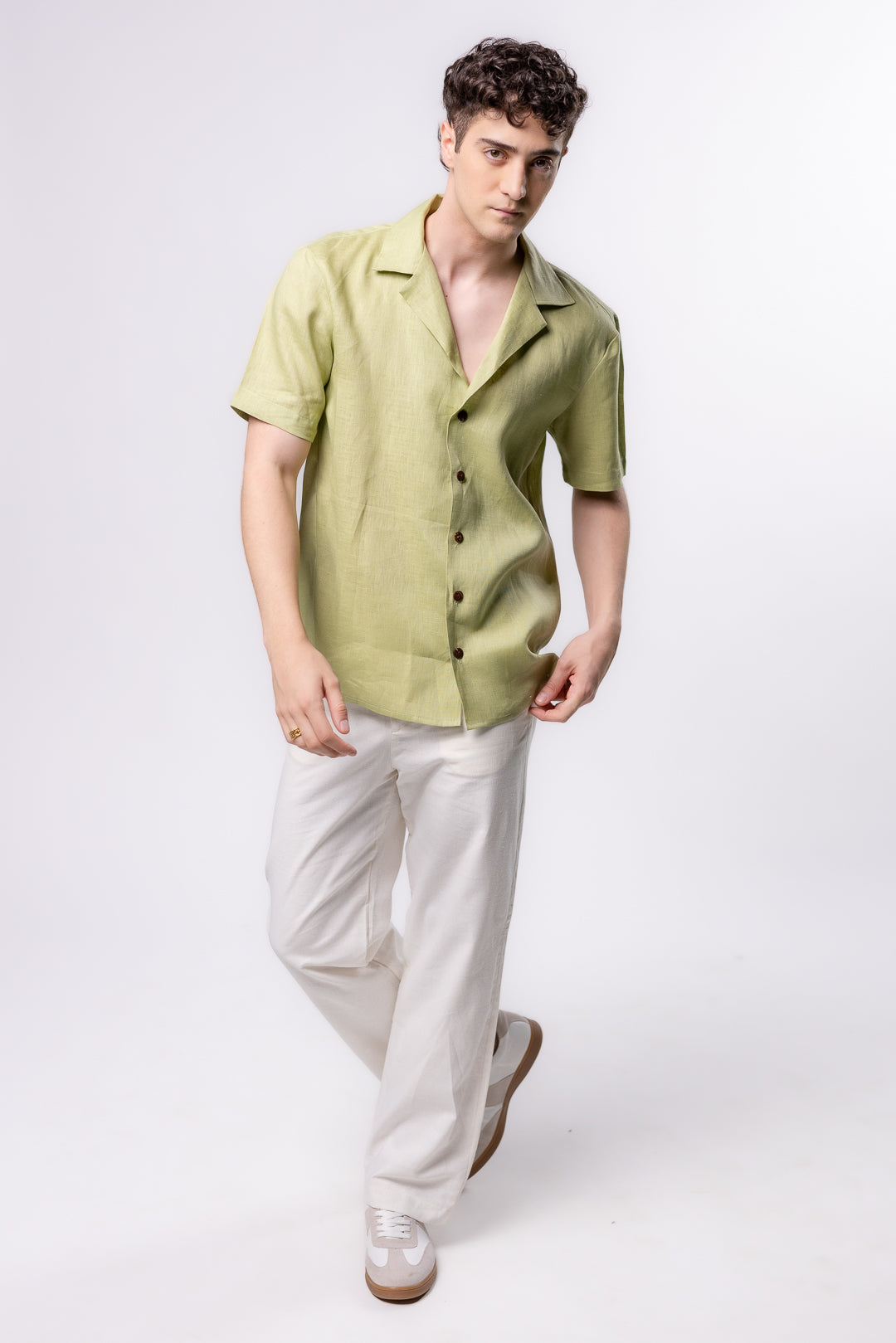CAMISA LINO TIPO BOLOS | VERDE PISTACHE