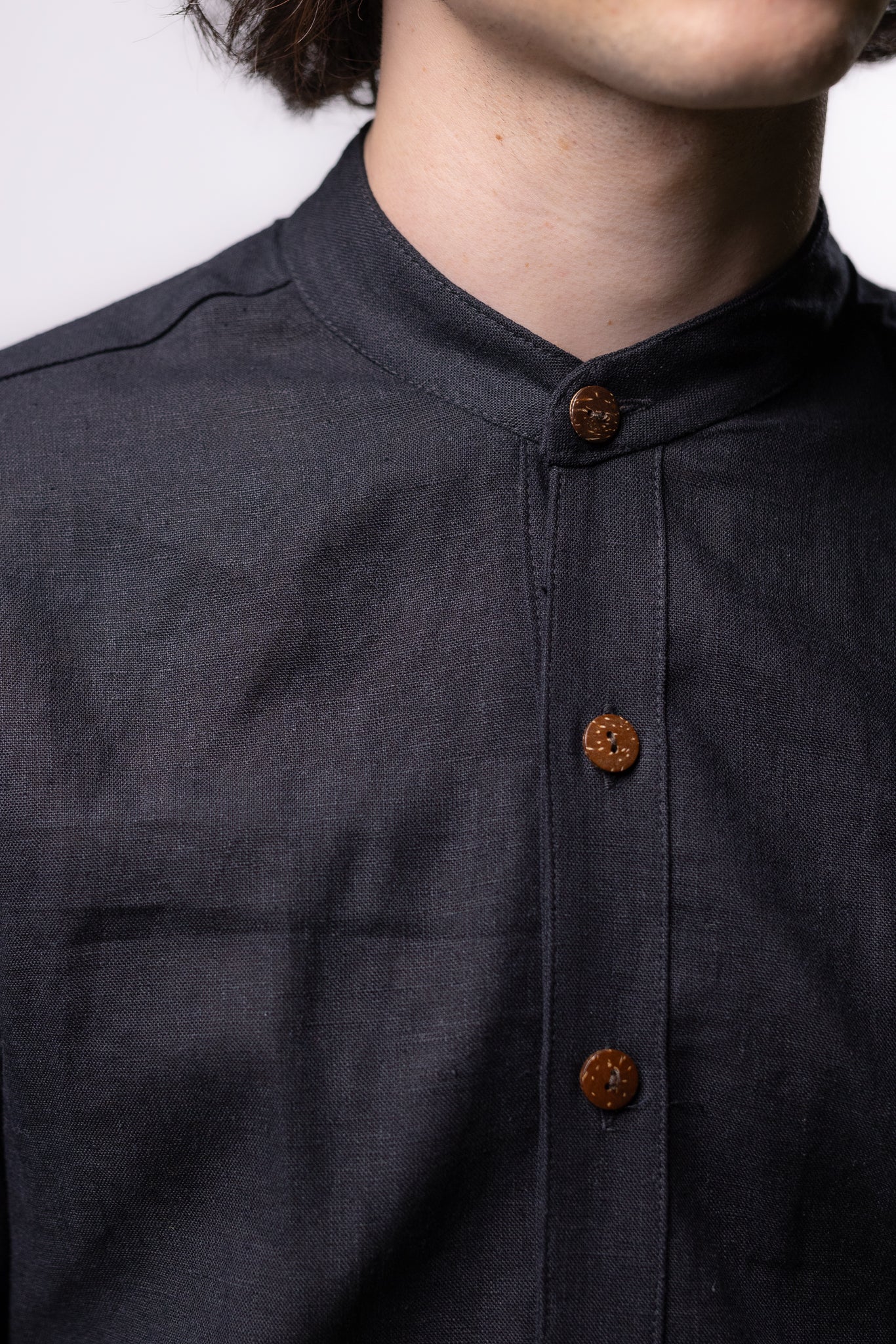 CAMISA LINO CUELLO MAO | NEGRO