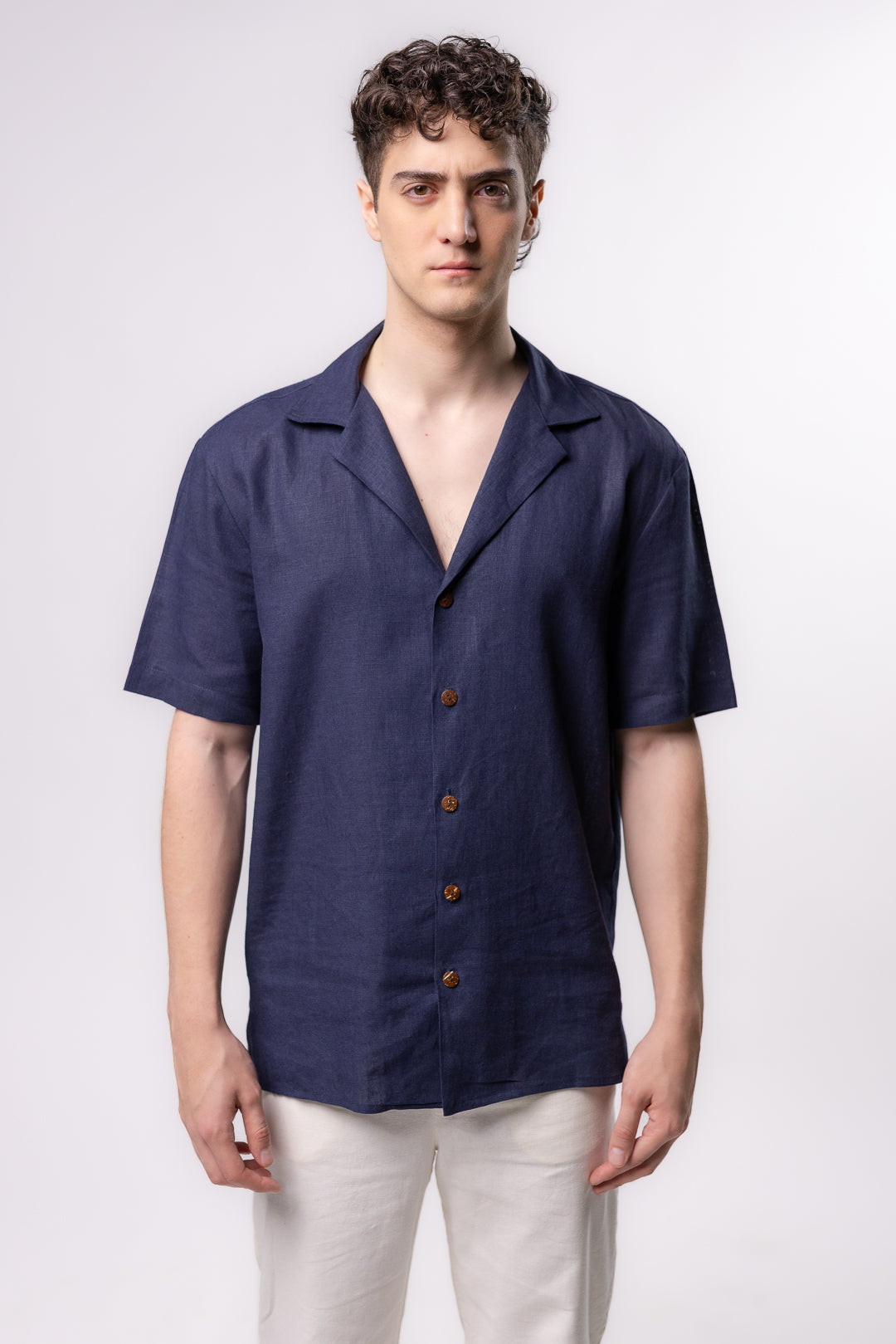 CAMISA LINO TIPO BOLOS | AZUL MARINO