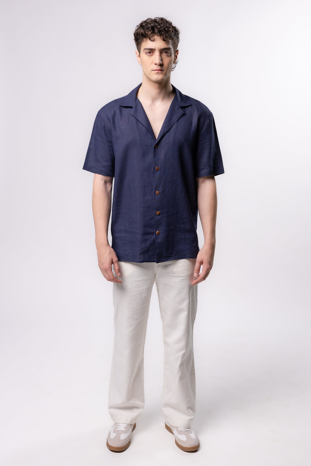 CAMISA LINO TIPO BOLOS | AZUL MARINO