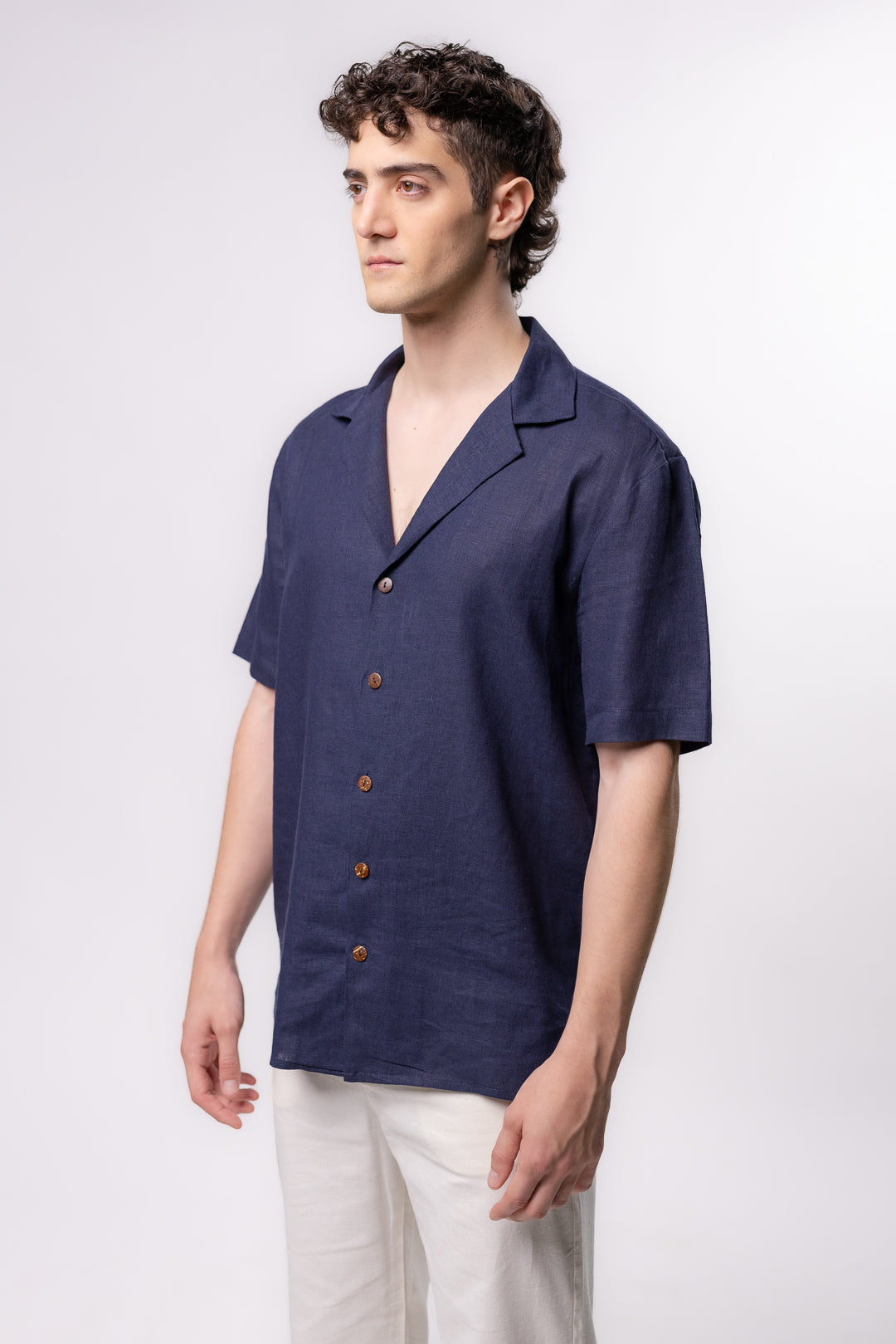 CAMISA LINO TIPO BOLOS | AZUL MARINO