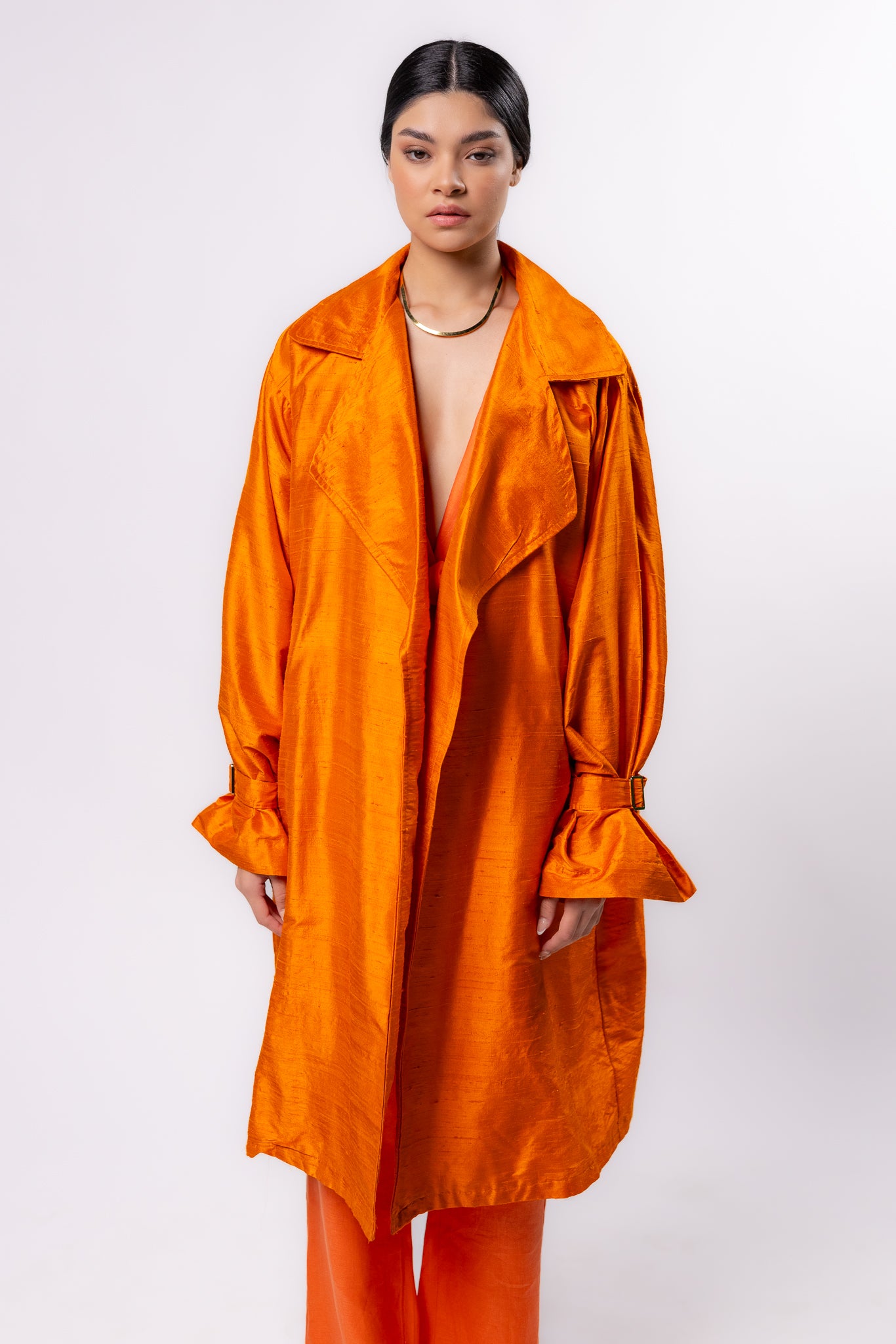 GABARDINA SHANTUNG | NARANJA METALICO MUJER