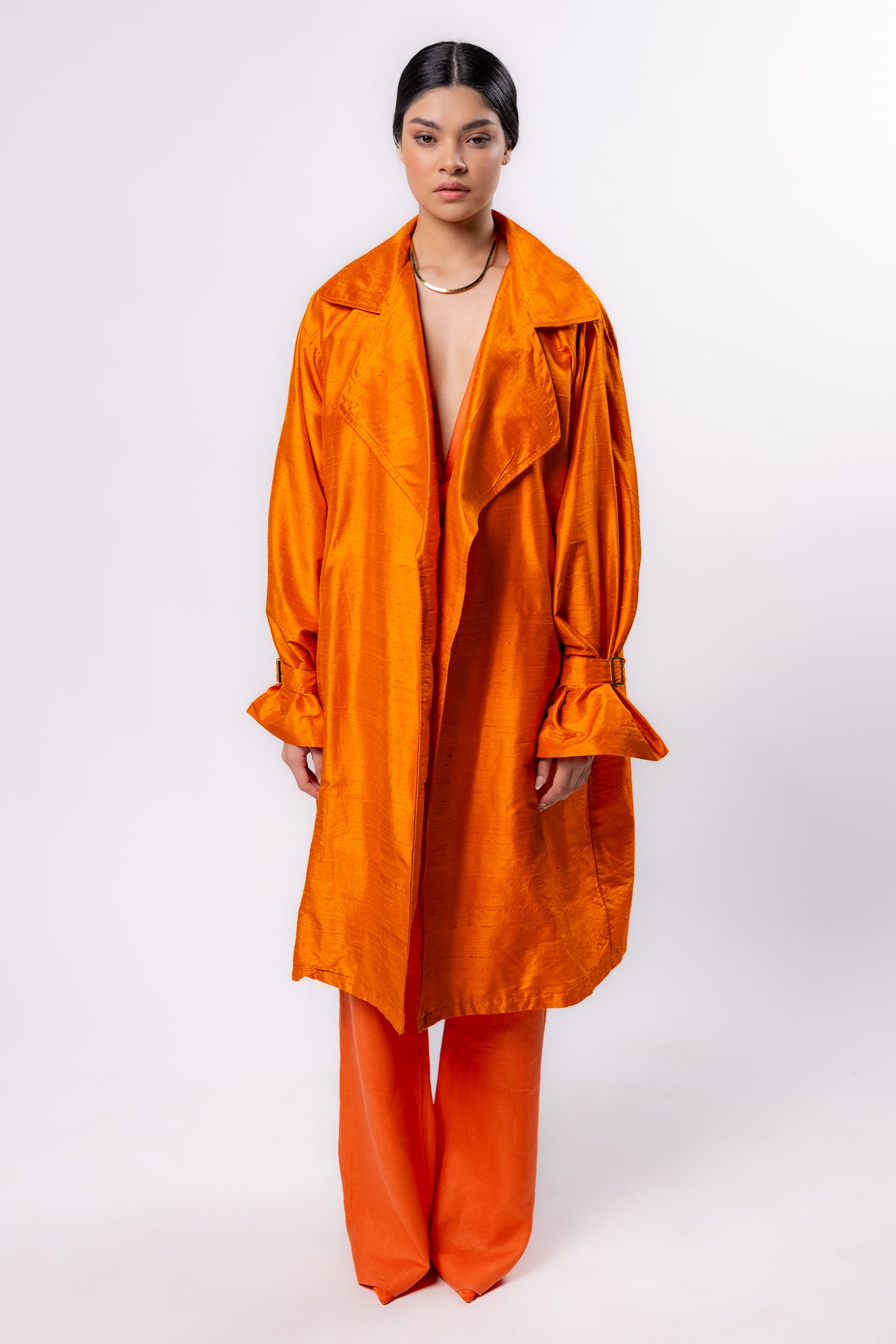 GABARDINA SHANTUNG | NARANJA METALICO MUJER