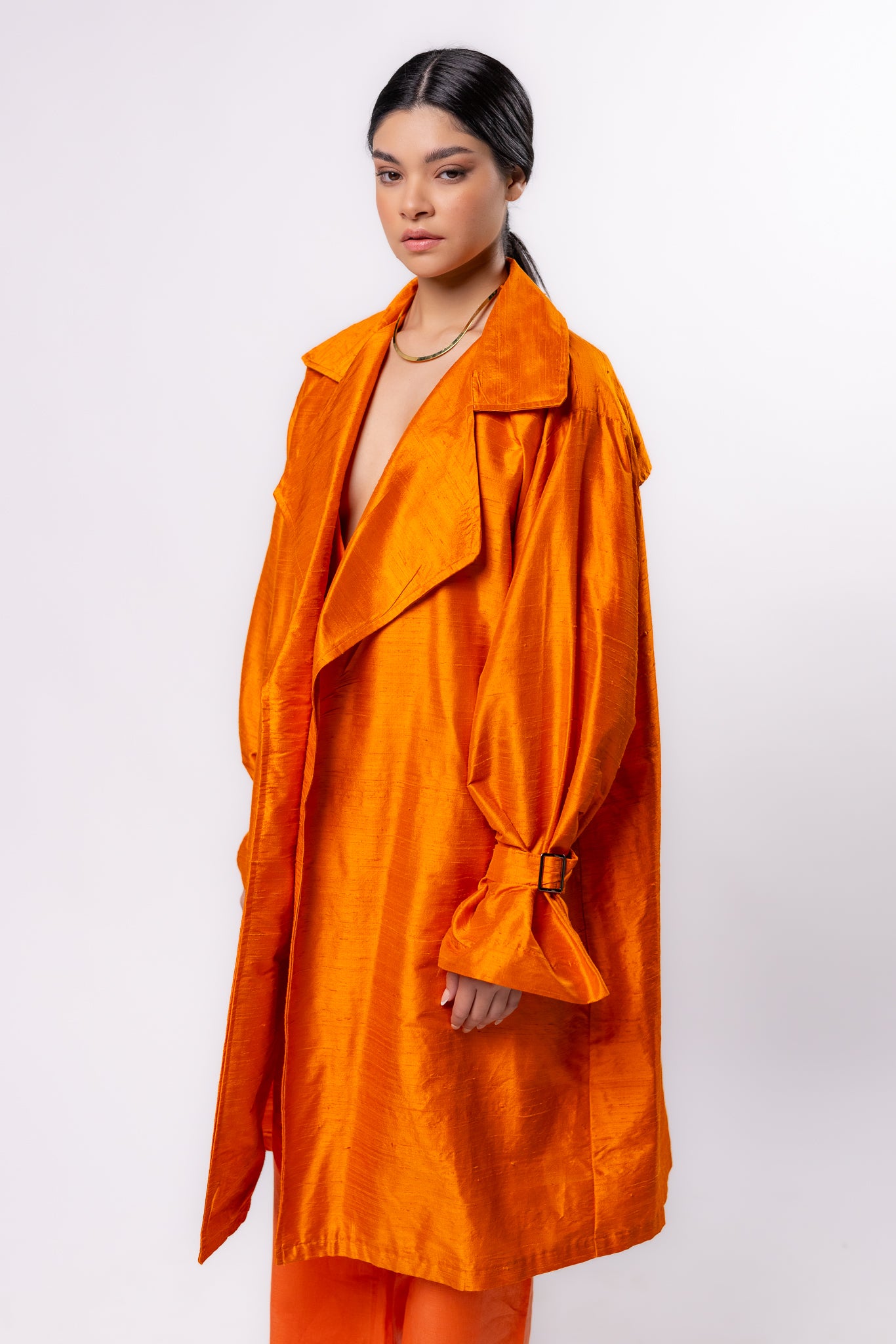 GABARDINA SHANTUNG | NARANJA METALICO MUJER