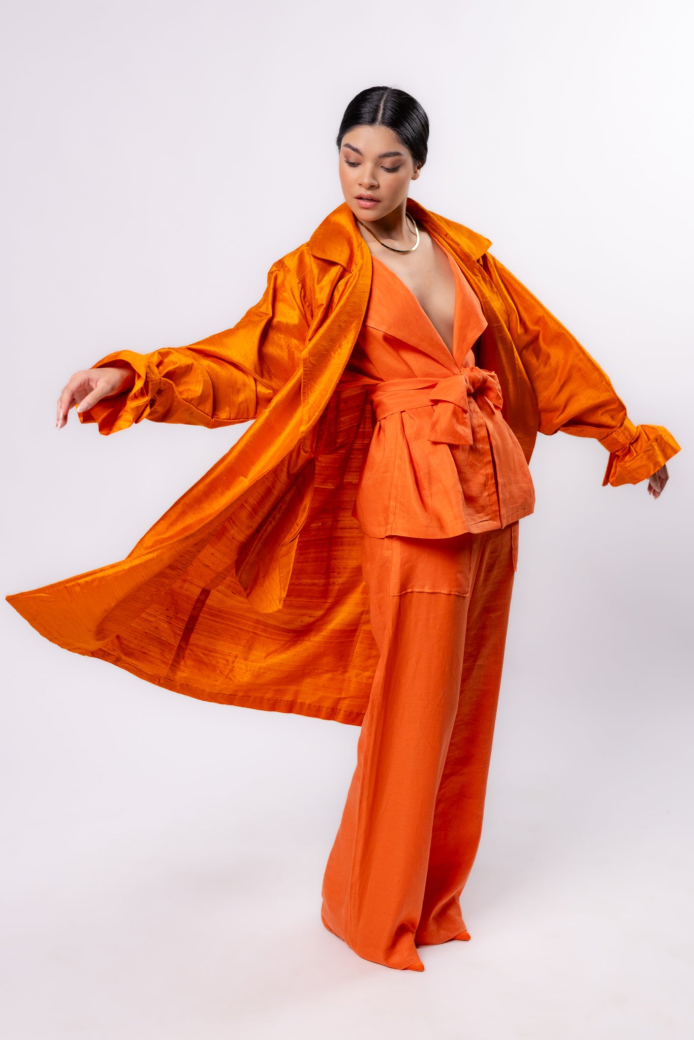 GABARDINA SHANTUNG | NARANJA METALICO MUJER