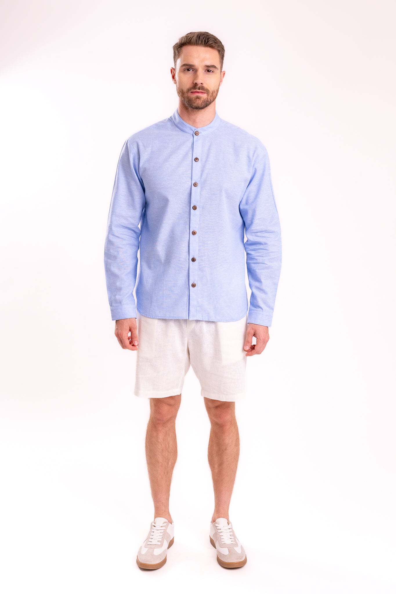 CAMISA LINO CUELLO MAO | AZUL CIELO
