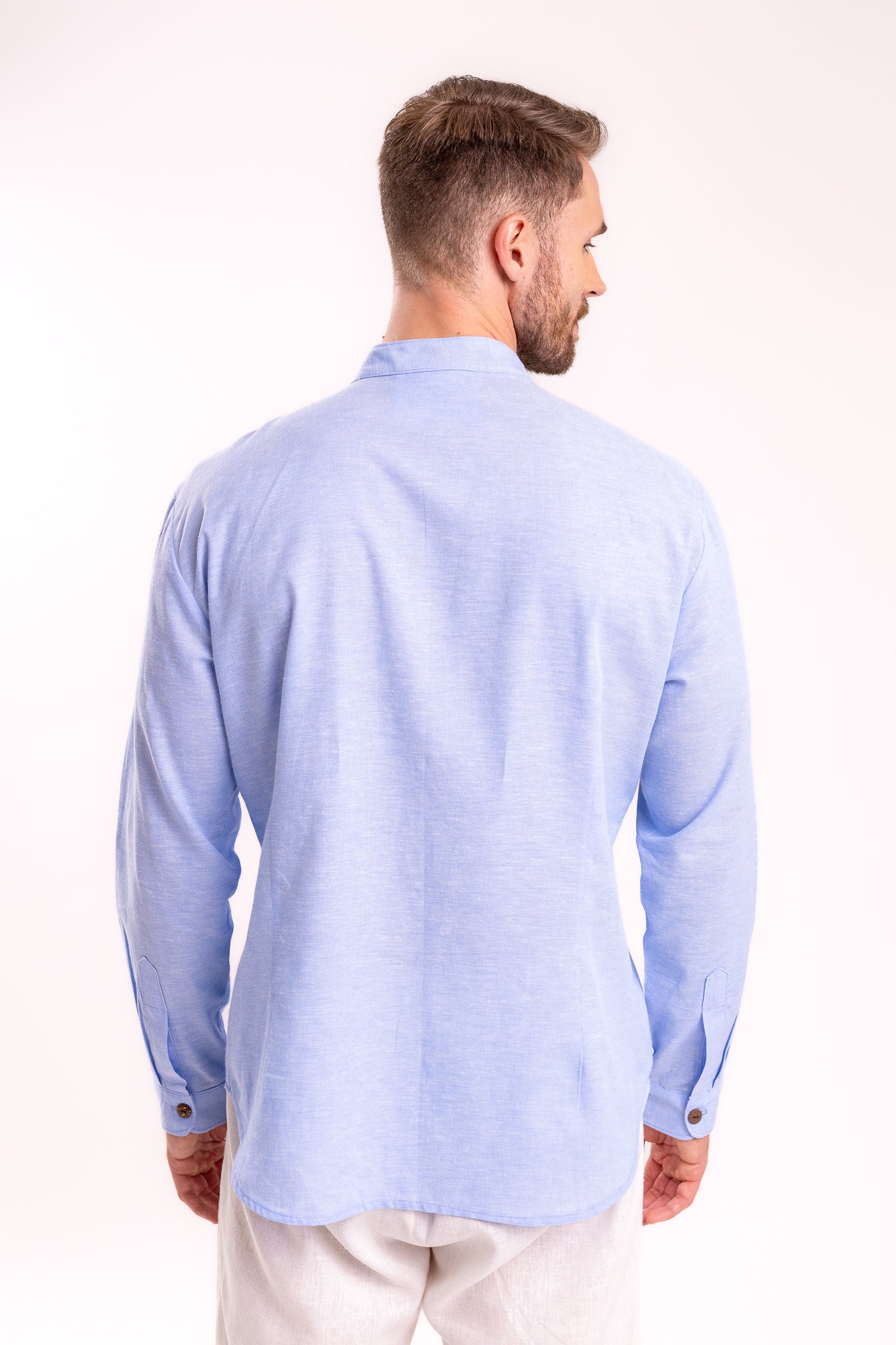 CAMISA LINO CUELLO MAO | AZUL CIELO
