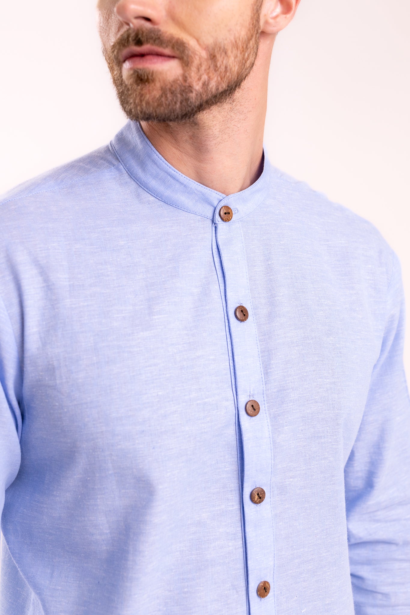 CAMISA LINO CUELLO MAO | AZUL CIELO
