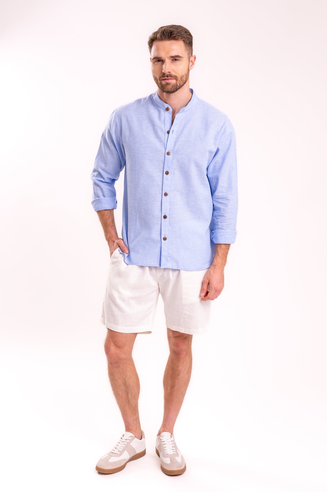 CAMISA LINO CUELLO MAO | AZUL CIELO