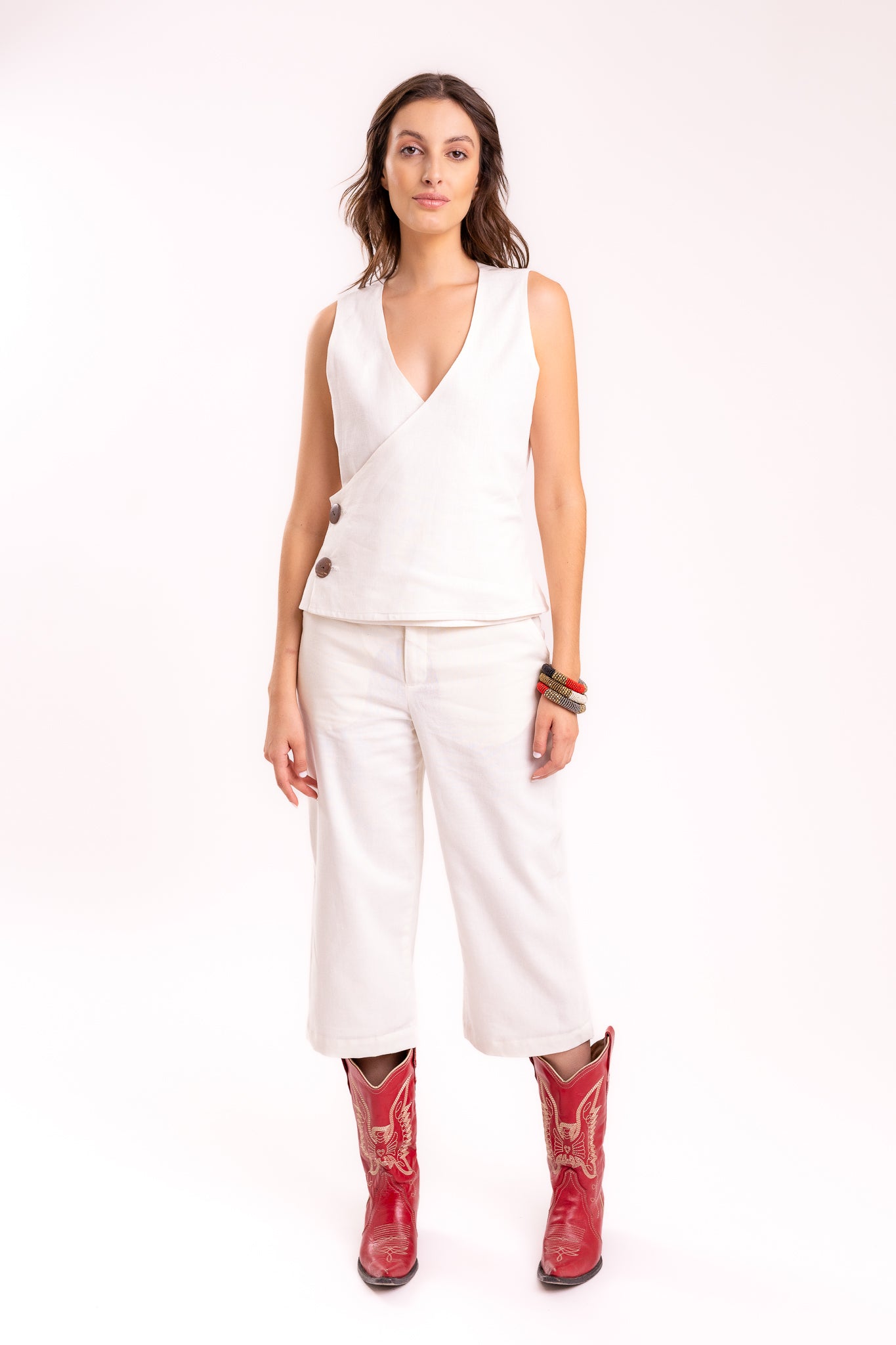 CHALECO CRUZADO LINO BLANCO