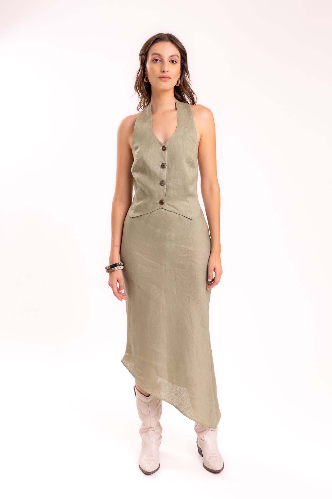 TOP HALTER VERDE OLIVO