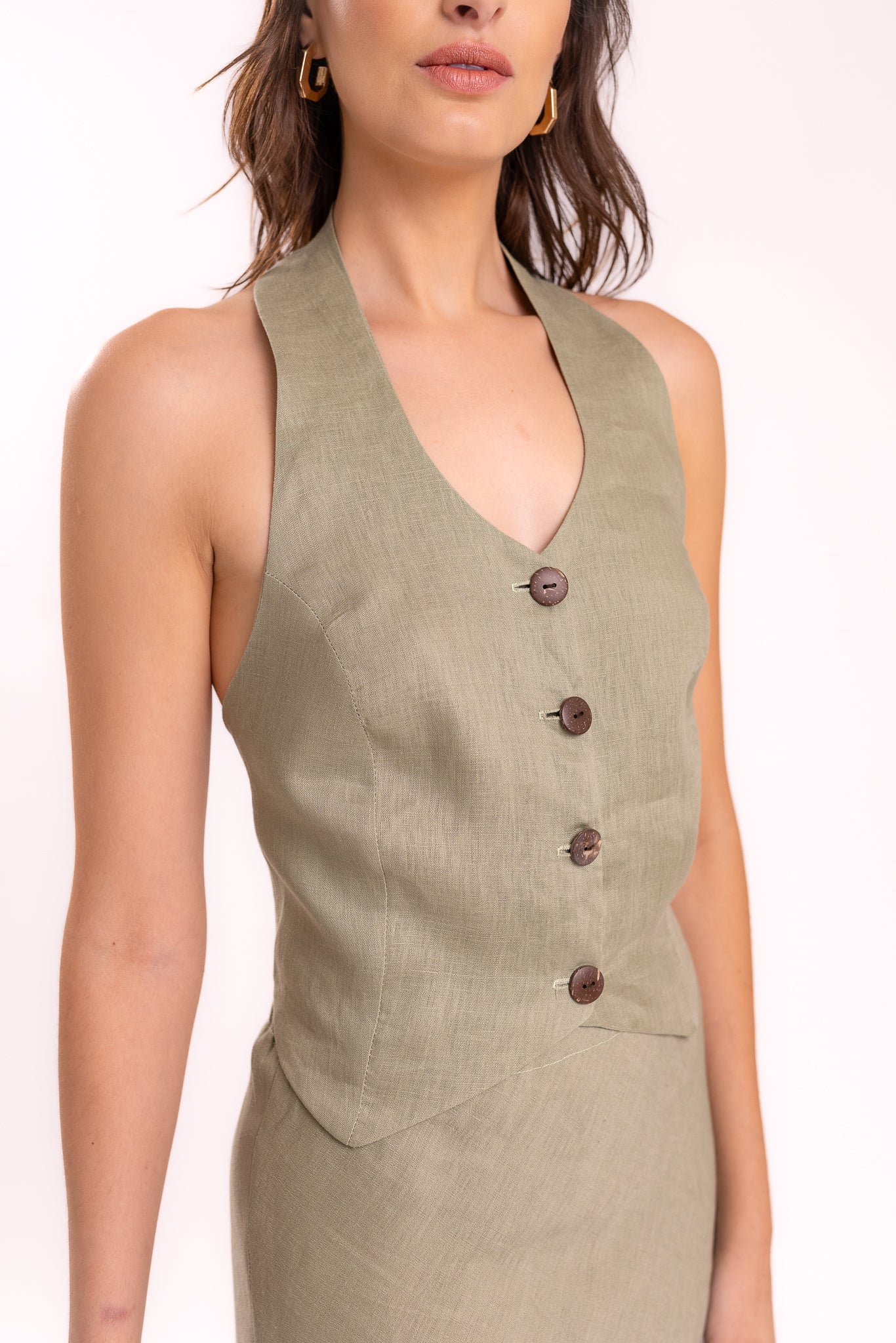 TOP HALTER LINO VERDE OLIVO