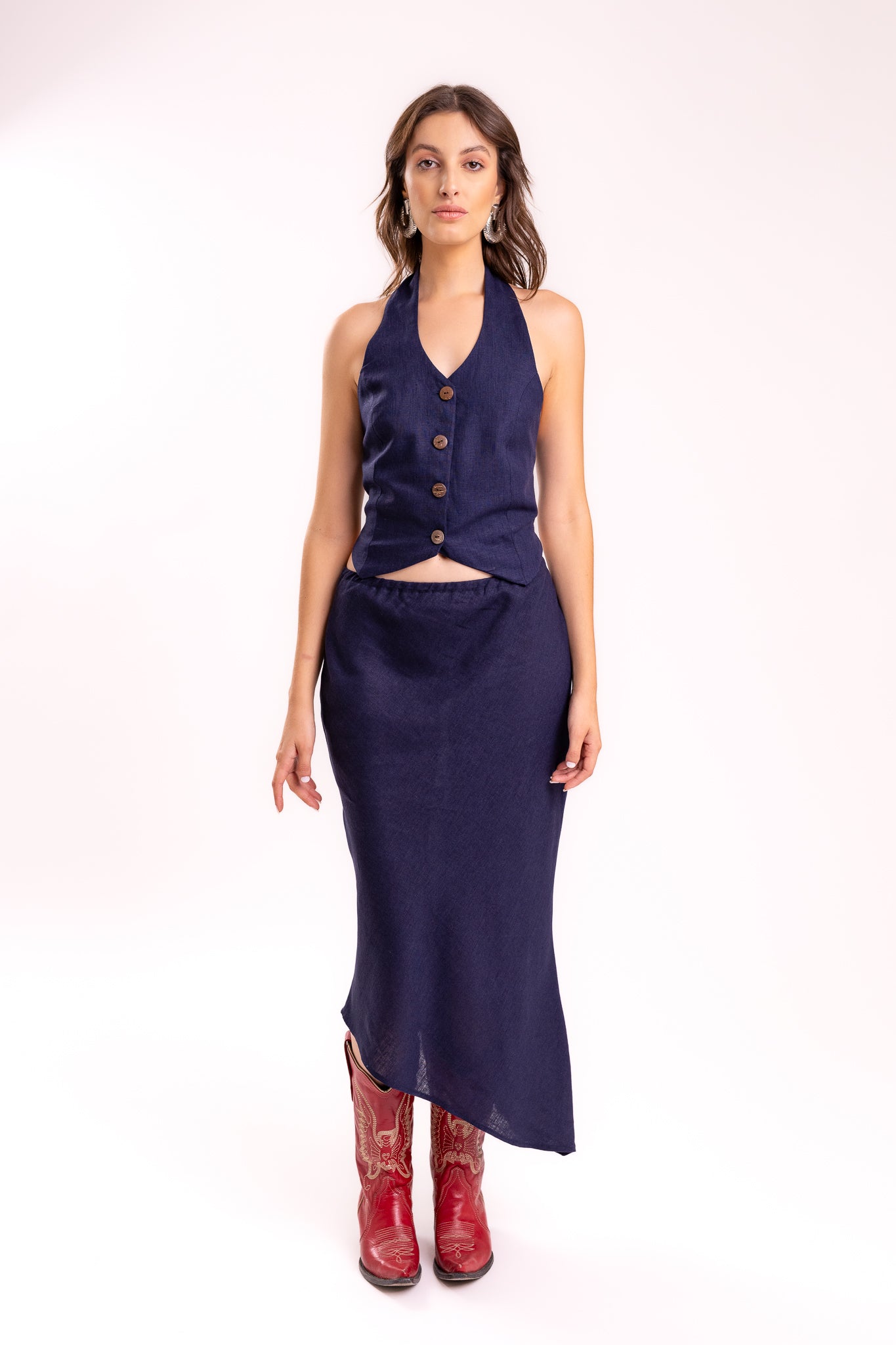 TOP HALTER LINO AZUL MARINO