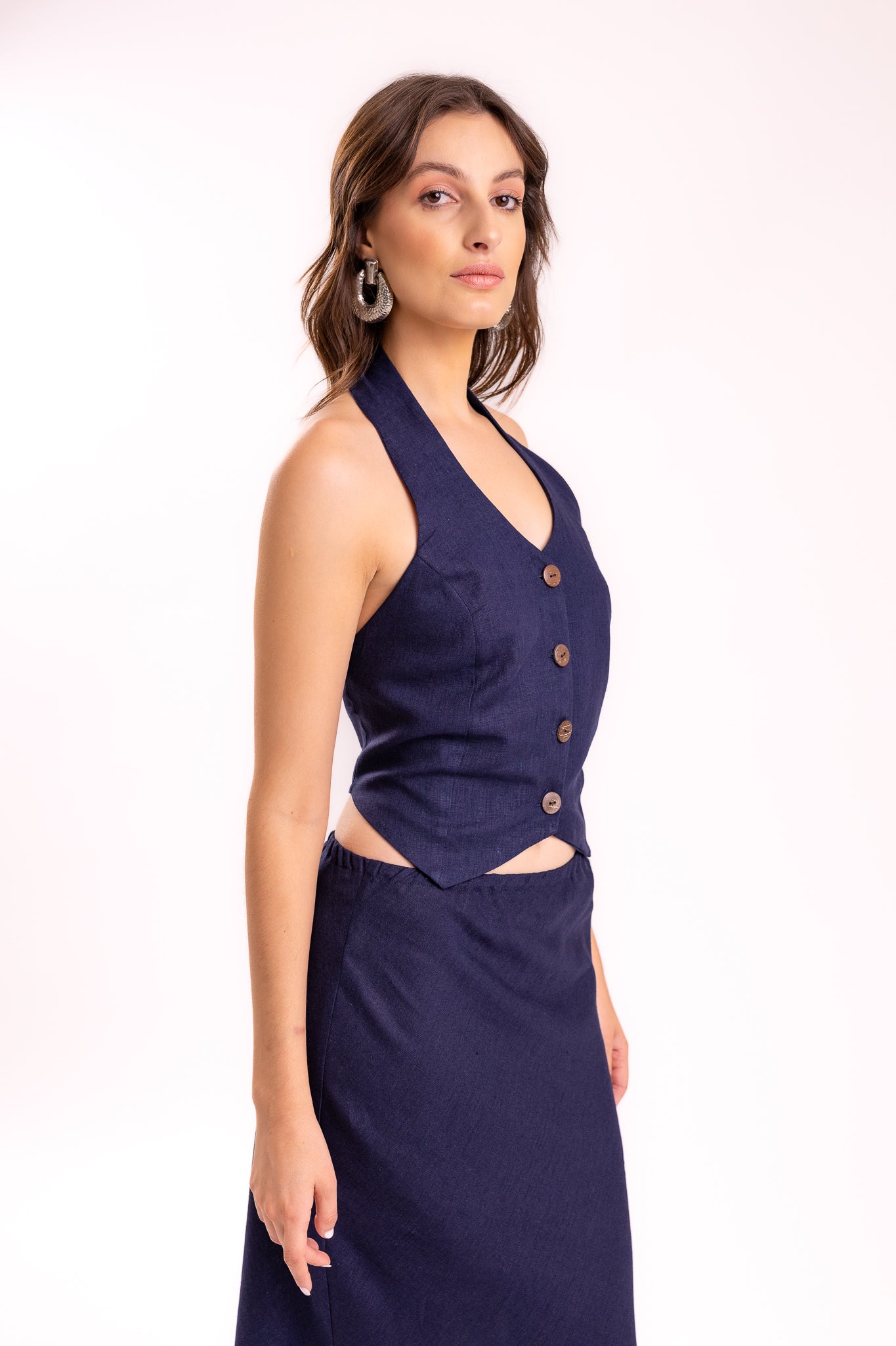 TOP HALTER LINO AZUL MARINO