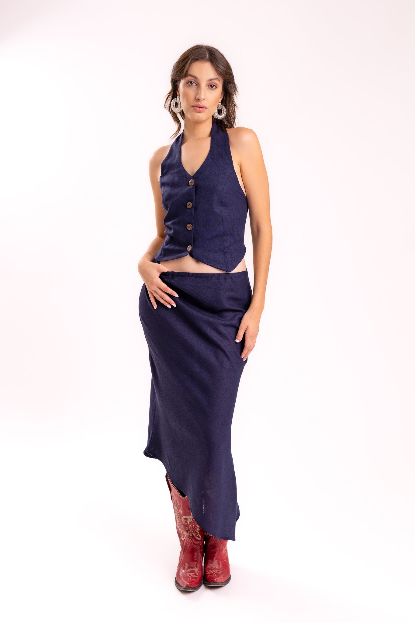 TOP HALTER LINO AZUL MARINO