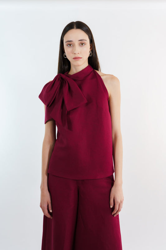 BLUSA VALENCIA MOÑO LINO TINTO