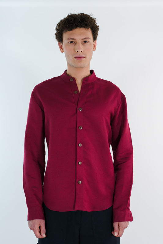 CAMISA LINO CUELLO MAO | TINTO