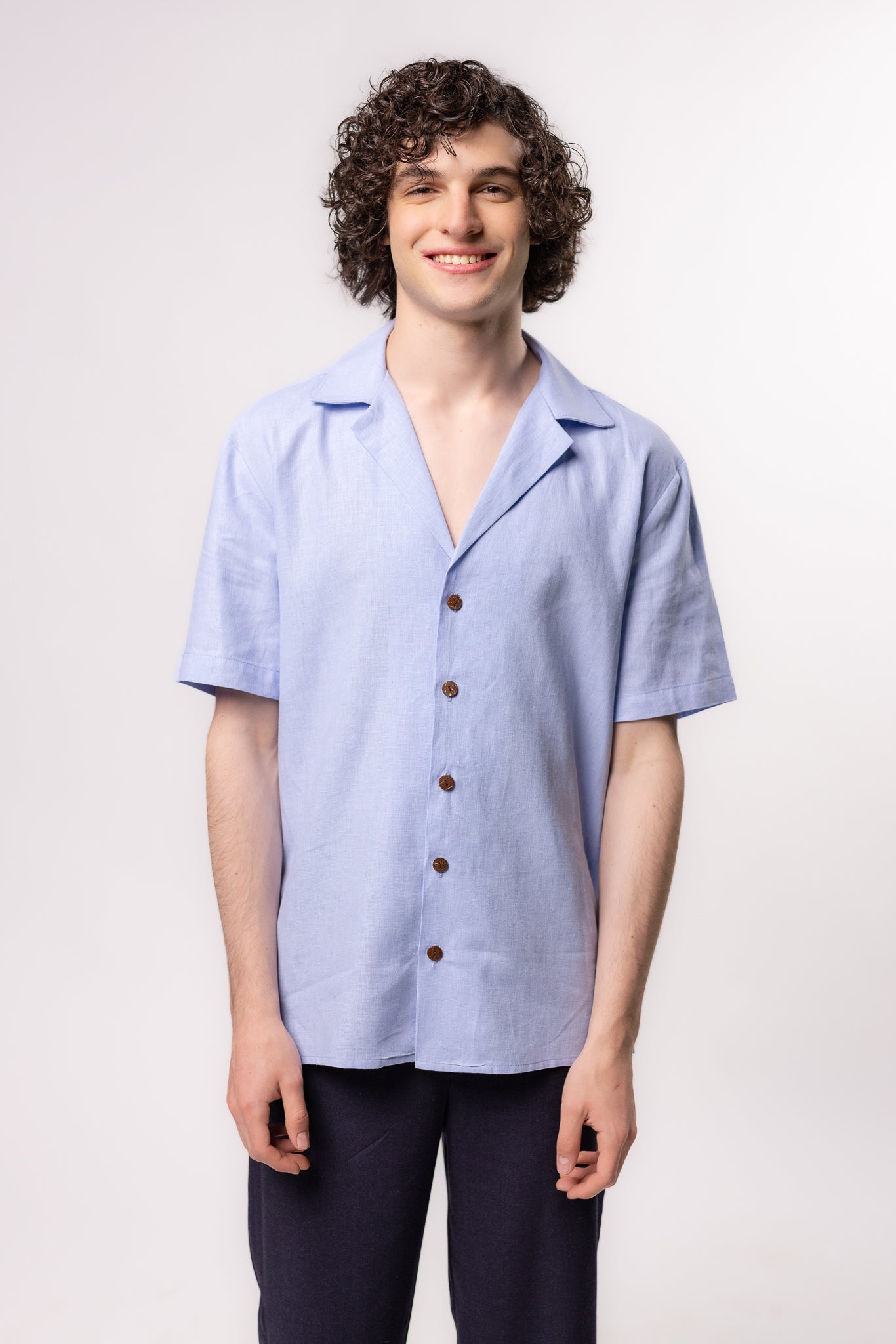 CAMISA LINO TIPO BOLOS  | AZUL CIELO