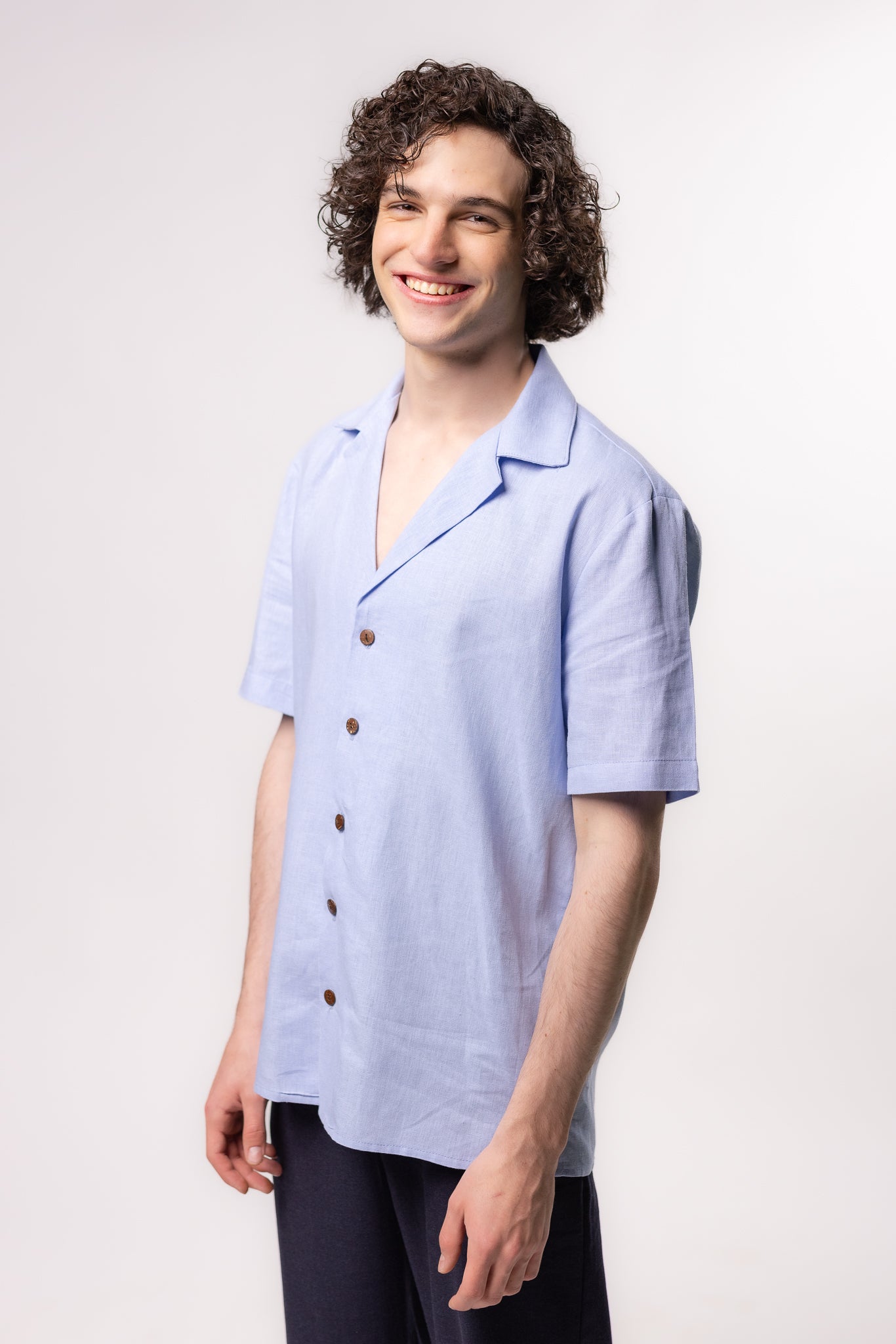 CAMISA LINO TIPO BOLOS  | AZUL CIELO