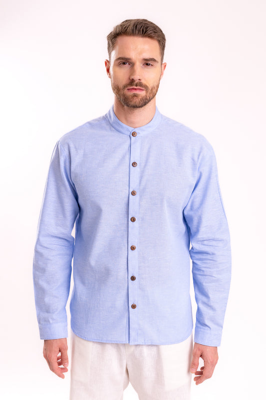 CAMISA LINO CUELLO MAO | AZUL CIELO