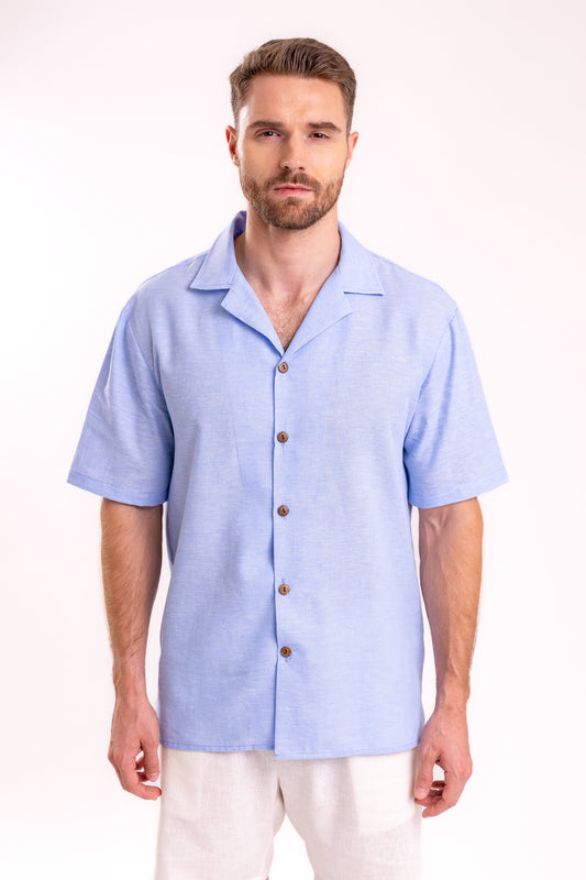 CAMISA LINO TIPO BOLOS  | AZUL CIELO