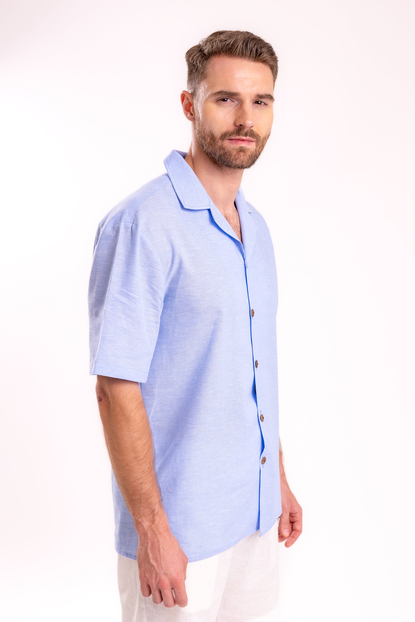 CAMISA LINO TIPO BOLOS  | AZUL CIELO