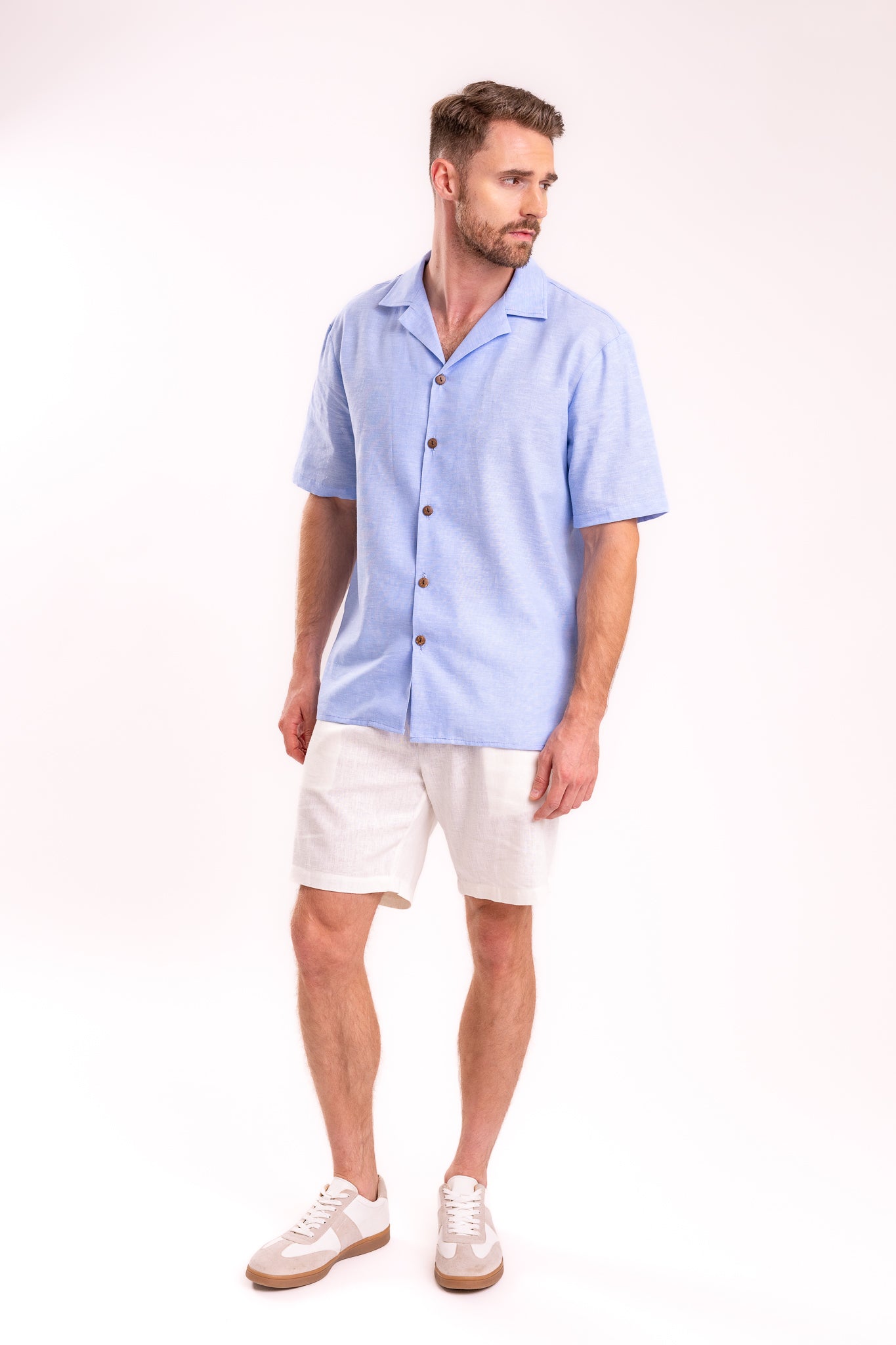 CAMISA LINO TIPO BOLOS  | AZUL CIELO