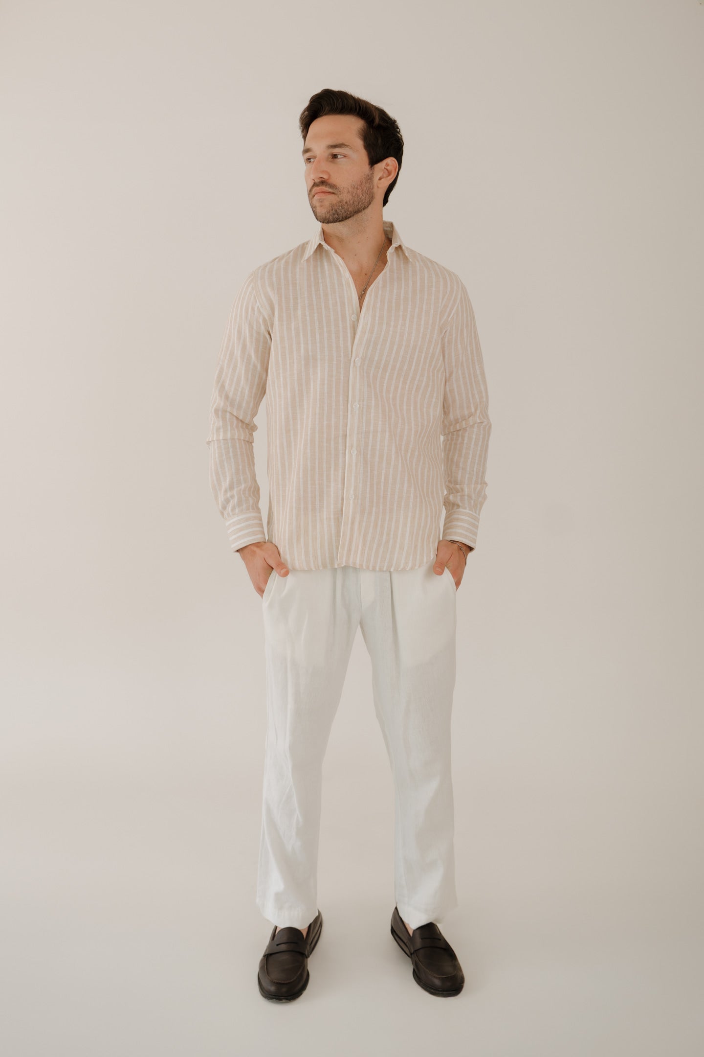 CAMISA DE RAYAS GRUESAS BEIGE