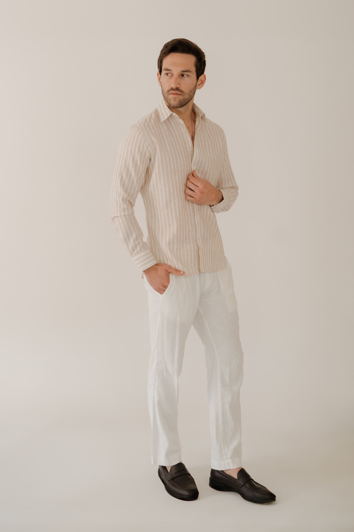CAMISA DE RAYAS GRUESAS BEIGE