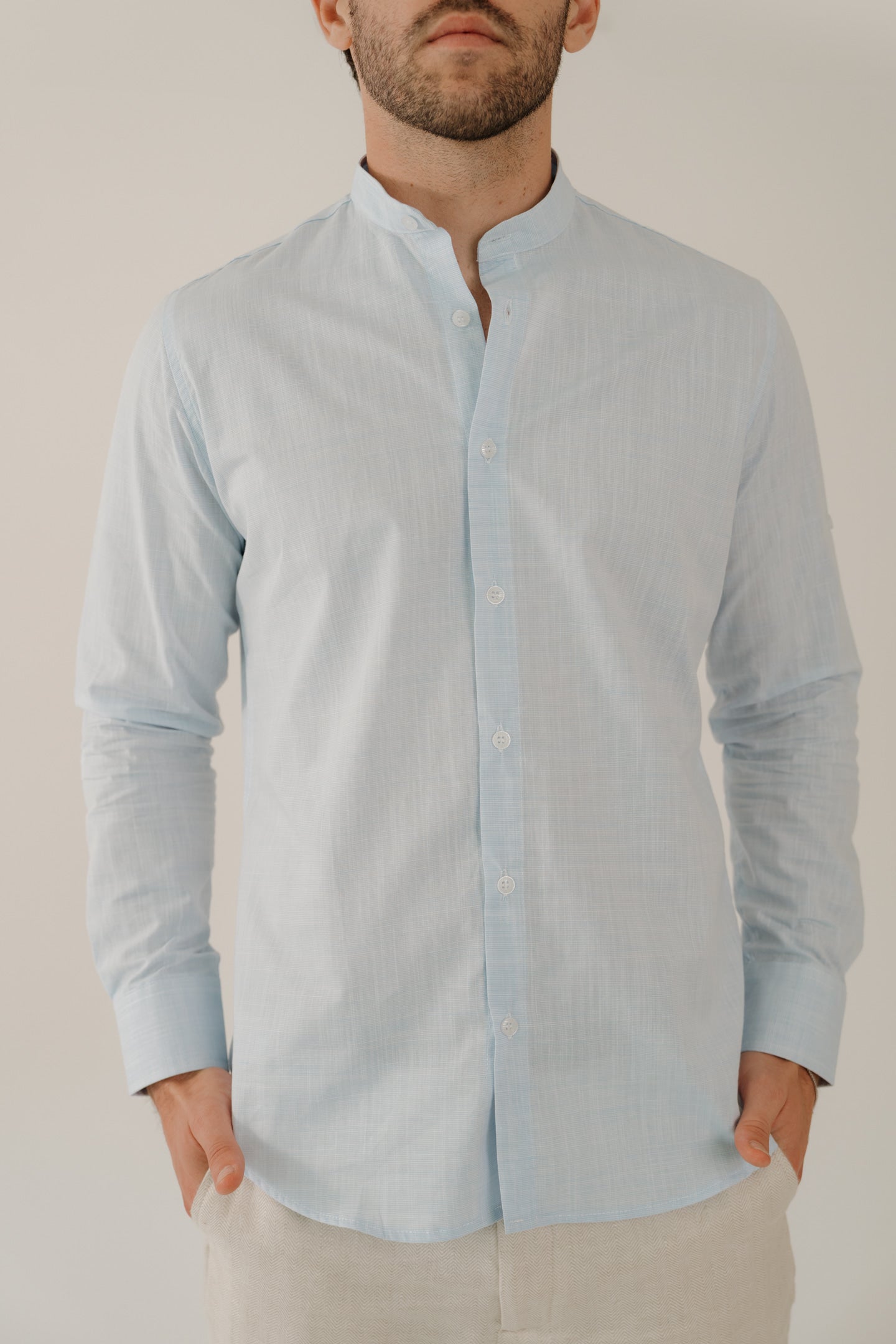 CAMISA CUELLO MAO AZUL PASTEL